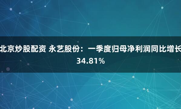 北京炒股配资 永艺股份：一季度归母净利润同比增长34.81%
