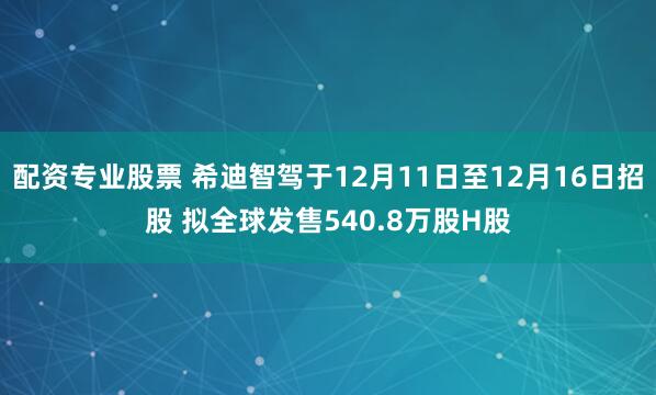配资专业股票 希迪智驾于12月11日至12月16日招股 拟全球发售540.8万股H股